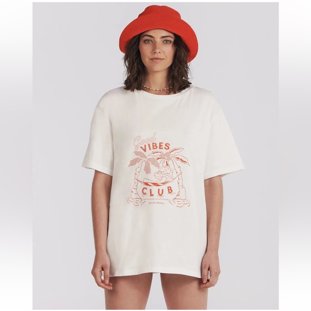 Charlie Holiday Good Vibes Club Boyfriend Tee - White